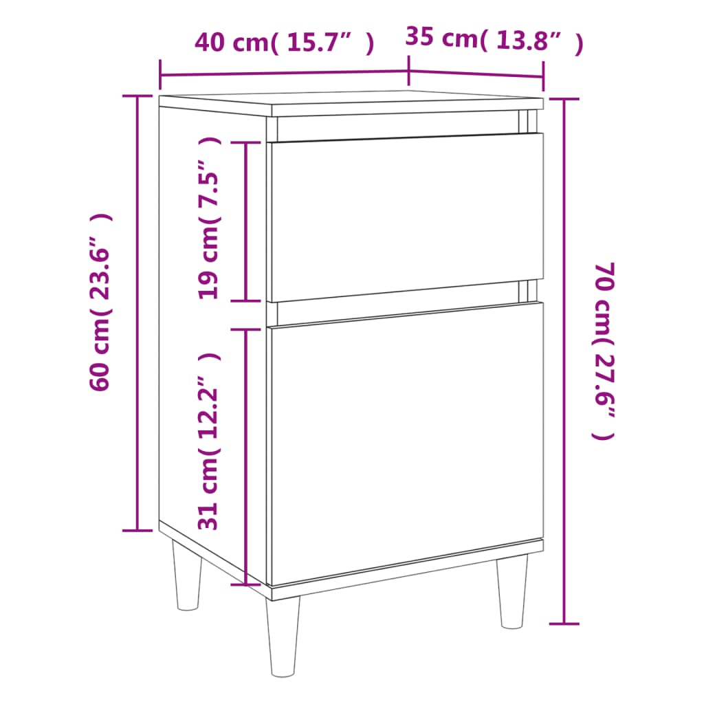 Nightstand White 40x35x70 cm