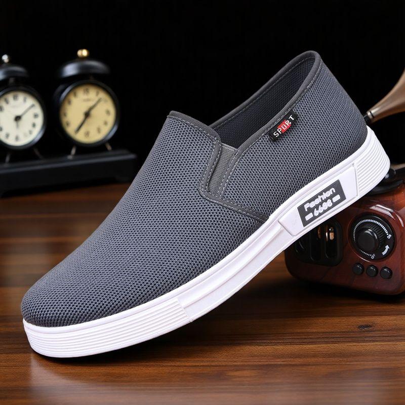 Old Beijing Cloth Shoes for Men, Breathable Fly Woven Men's Shoes, Soft Soled Anti Slip Driving Shoes, One Foot Lazy Shoes