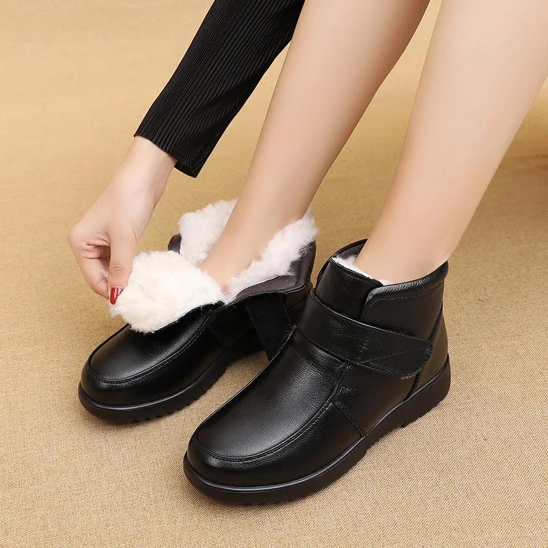 Comfortable Warm Women Boots 2024 Winter Thick Wool Lined Genuine Leather Women Snow Boots Large Size Women Winter Shoes