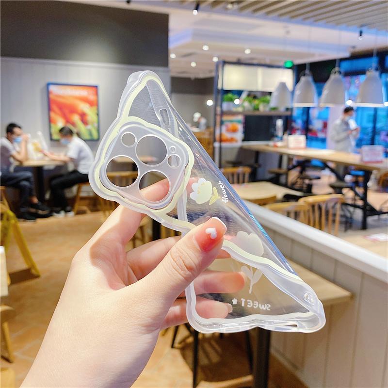 Korea Ins Wave Frame Sweet Flowers Phone Case For Iphone 12 11 13 Pro Max Xs Max X Xr Clear Shockproof Soft Cover Cases