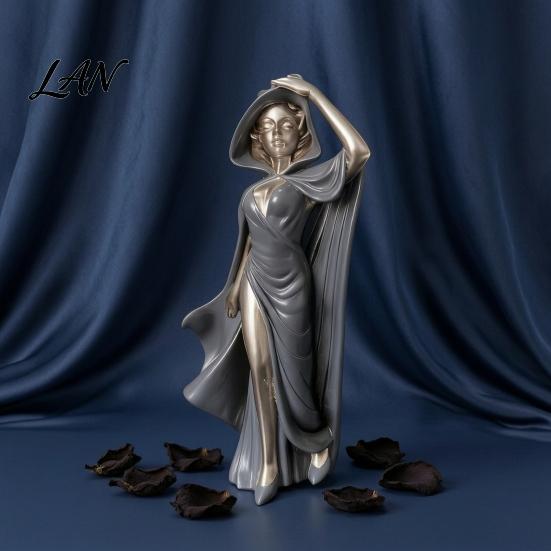 High-end Photography Prop Mysterious Black Cloak Witch Queen Resin Statue, Gothic Elegant Female Stylized Sculpture Figurine, Dark Art for Entryway