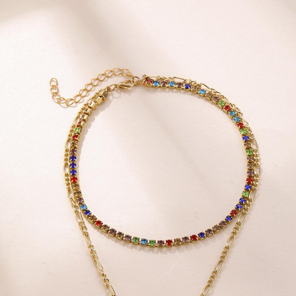 Trendy Multi-layered Colorful Geometric Pendant Necklace For Women In Alloy Material