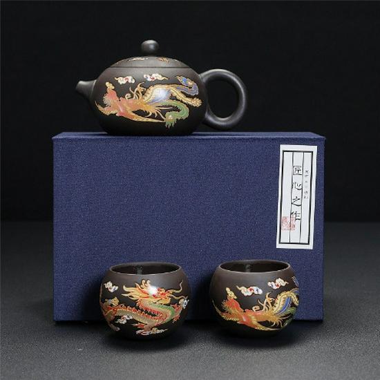 Heat-Sensitive Color-Changing Zisha Dragon & Phoenix Teapot with Bird Sound Water Outlet