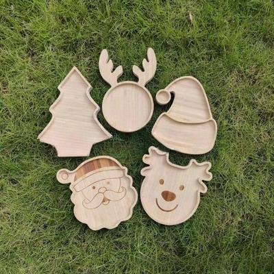 Bamboo Christmas Tray with Easter Design - Elk Christmas Tree Santa Hat Rabbit Pattern Solid Wood Cartoon Serving Tray
