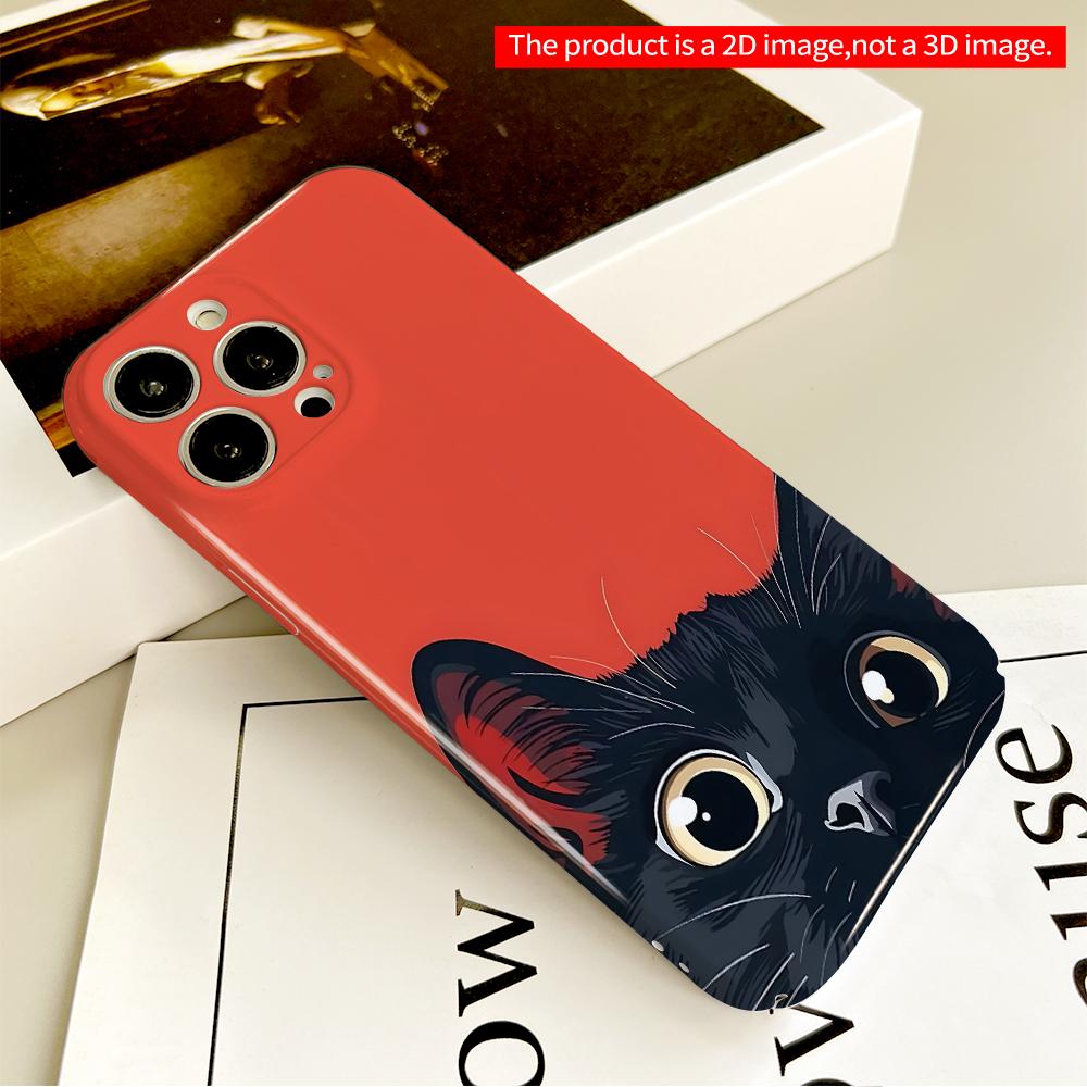2DFlat Black Cat Eyes on Red Background Phone Case All inclusive film hard phone case, compatible with iPhone 18 Pro Max 17 16 15 14 13 12 11