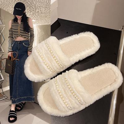 Modne Klapki Damskie Codzienne Podstawowe Płaskie Niskie Obcasy Buty Damskie Wsuwane Sznurowane Koralik Perła Buty Zimowe Plus Size