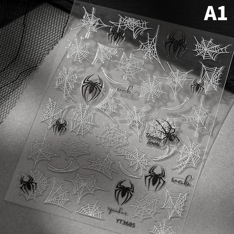 5D Relief Halloween Spider Nails Sticker Black Spiders Cobweb Embossed Diy Manicure Decals