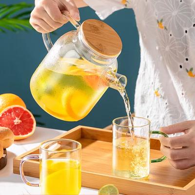 Round Spout Glass Water Jug Large Capacity Transparent Heat Resistant Kettle Lemon Tea Scented Tea Cold Water Bottle