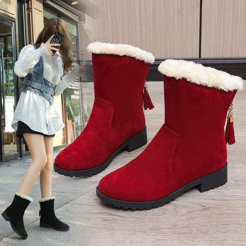 2025wish Foreign Trade Large Size Cotton Boots 2024 Autumn New Round Head Suede Flat Bottom Sleeve Middle Boots