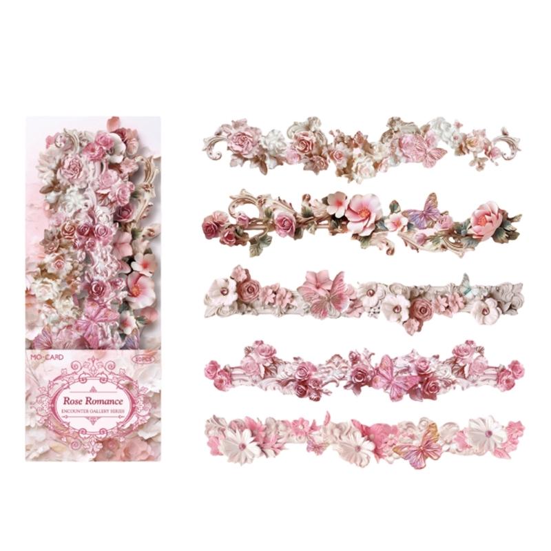 10 шт. Декоративная наклейка с цветочным бордюром, самоклеящаяся наклейка для скрапбукинга, ежедневника, чехла для телефона, фотоальбома