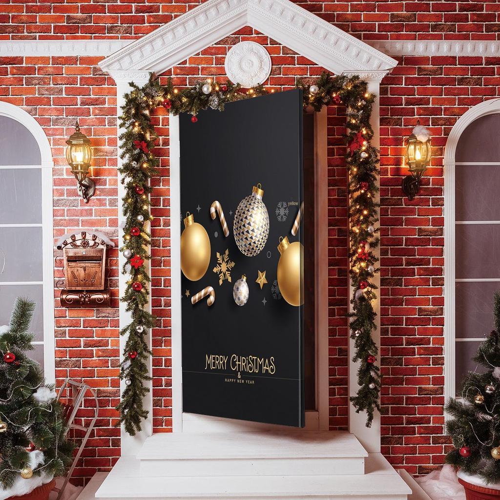Four-Sided Stretch Christmas Door Cover - Easy Install with Festive Pattern