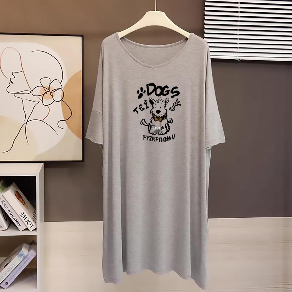 Highly recommended for personal use! Women's mid-length V-neck T-shirt dress: Long-sleeved, summer modal, loose, plus-size comfortable top.