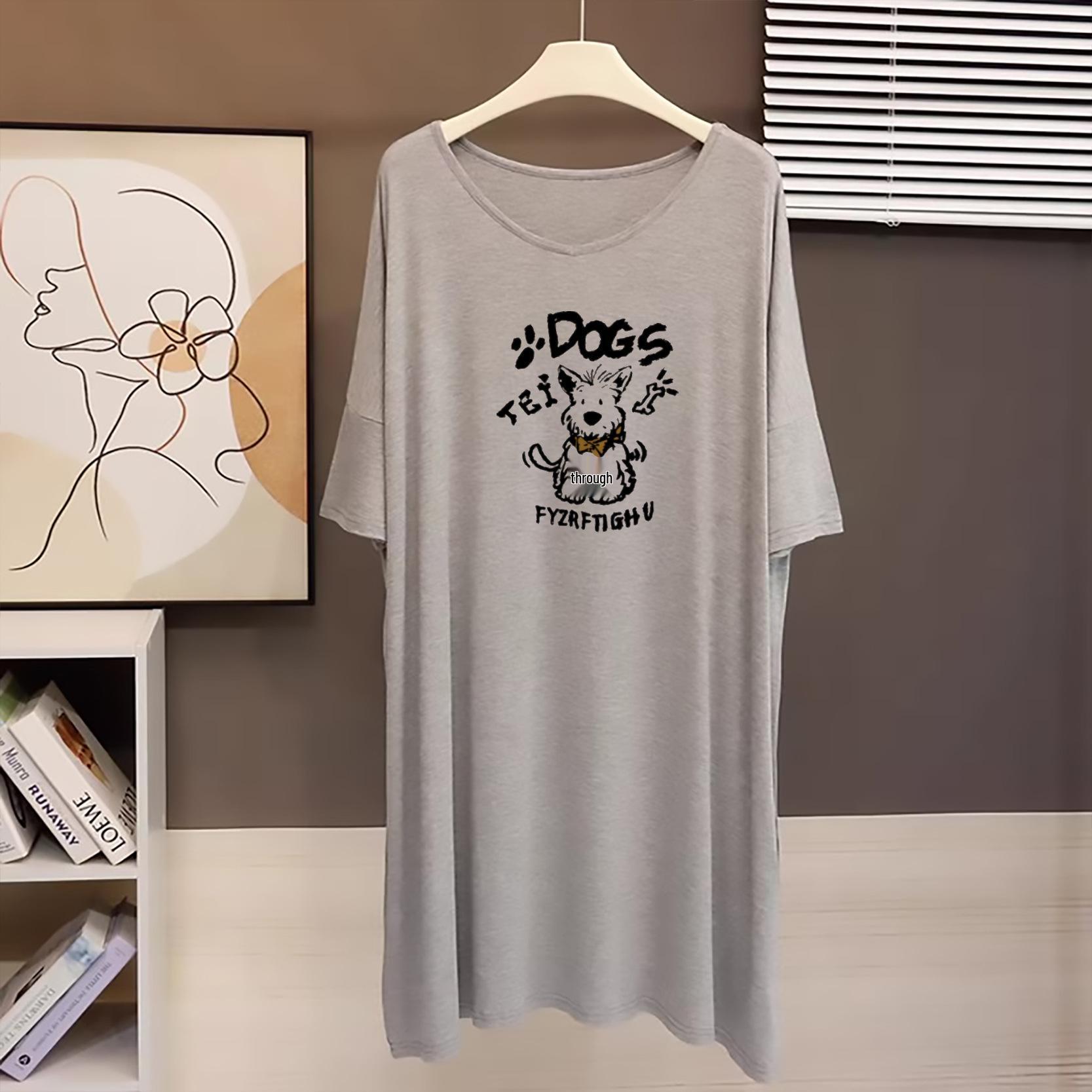 

Highly recommended for personal use! Women s mid-length V-neck T-shirt dress: Long-sleeved, summer modal, loose, plus-size comfortable top. L