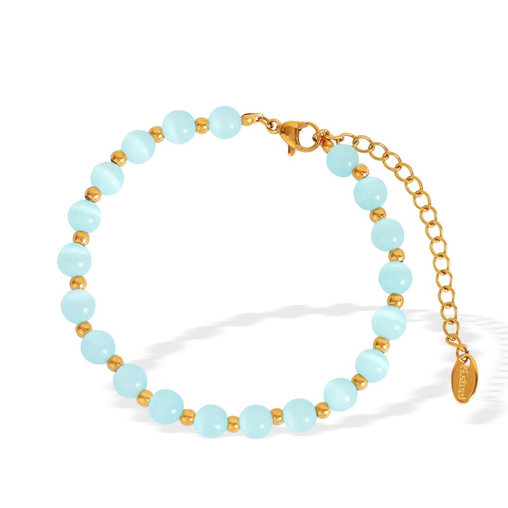 Popular Multi-Color Opal Beaded Titanium Steel Necklace Light Luxury Elegant Temperament Collarbone Chain Jewelry