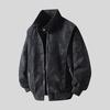Men's Light Gray Suede Bomber Jacket, Stand Collar Casual Coat with Zipper Pockets, Retro Streetwear Style for Daily Wear