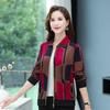 Autunno Inverno Nuovo Cappotto Corto Donna Anziana di Mezza Età Stampa Rever Tasca con Cerniera Manica Lunga Sottile Ampio Versatile Giacca Top