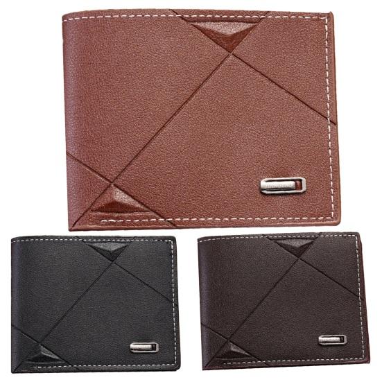Men Wallet Faux Leather Geometric Pattern Thin Large Capacity Foldable Portable Multi Pockets Wear-resistant Solid Color Card Holder Changes