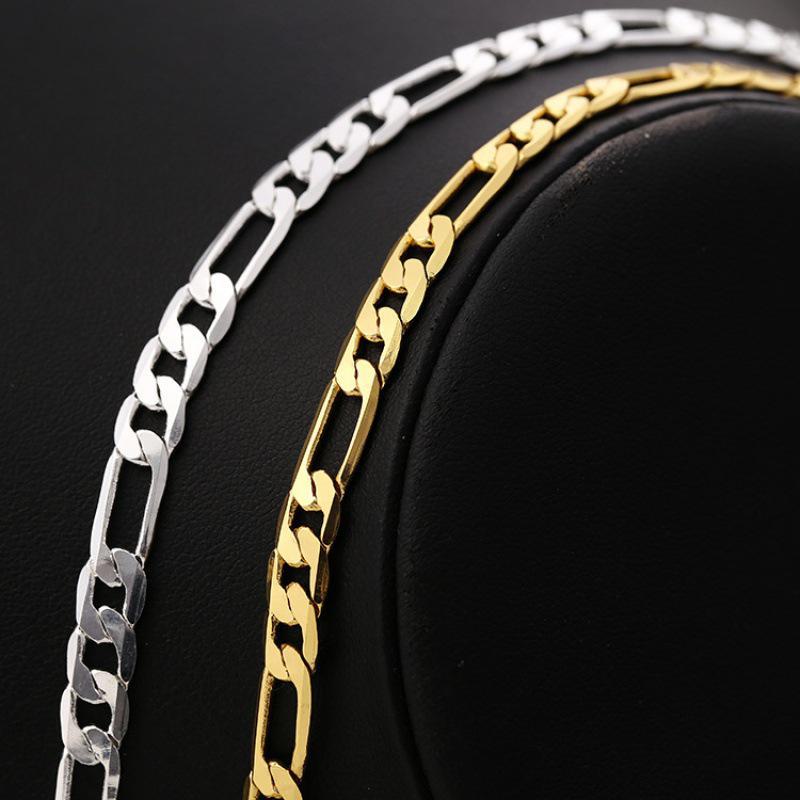 18K White Gold Plated 6MM Flat Chain Side Bracelet