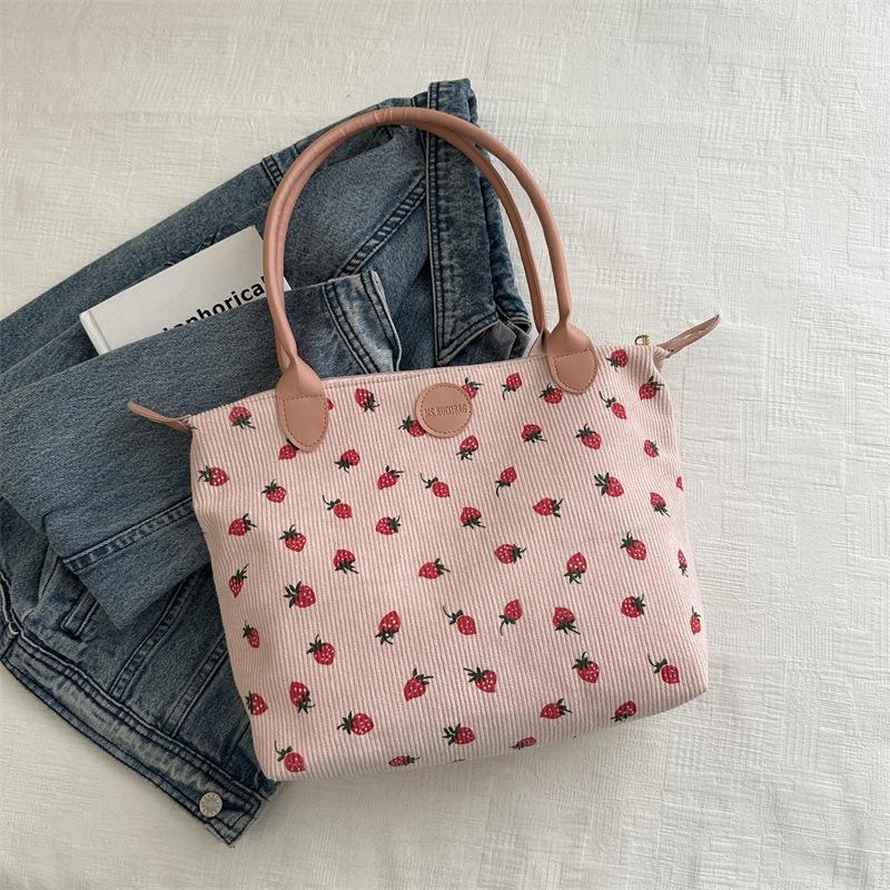 Soft Sister Large-capacity Bag Women's 2025 Early Spring New Versatile Strawberry Printed Shoulder Underarm Bag Tote Bag