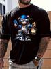 Men's Casual Fashion Cartoon Bear with Blue Cap Print T-Shirt Regular Fit Crew Neck Tee Vintage Nostalgia New Casual Simple