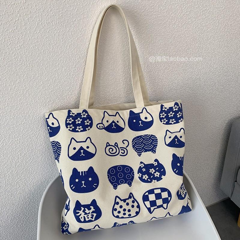 Women's Bag Lazy Wind Large Capacity Korean Canvas Bag Female Shoulder Students Literary Minimalist Shopping Bag