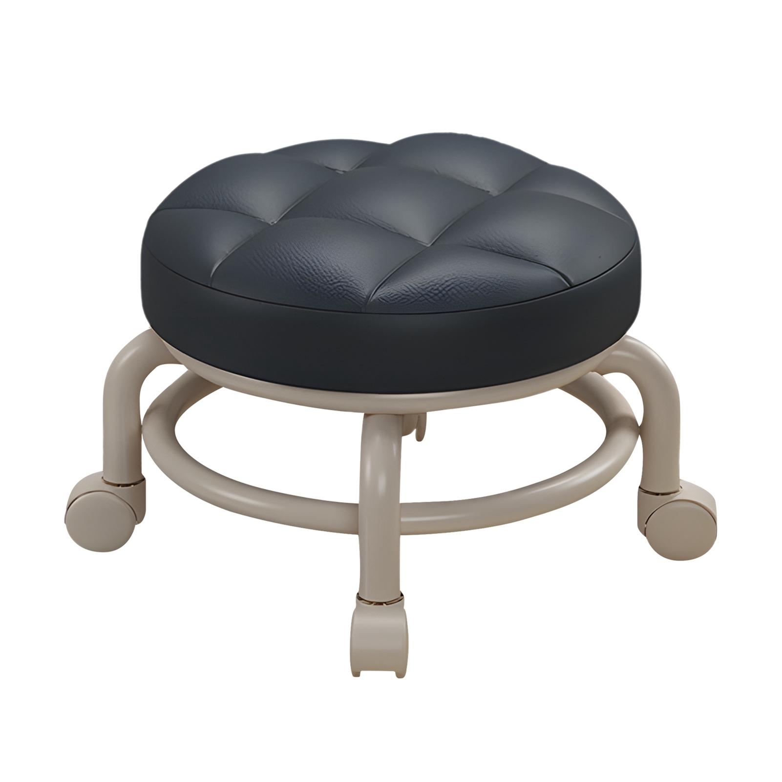 Low Roller Stools with Universal Wheel 360 Degrees Swivel PU Leather Round Rolling Stool Seats with Mute Wheels for