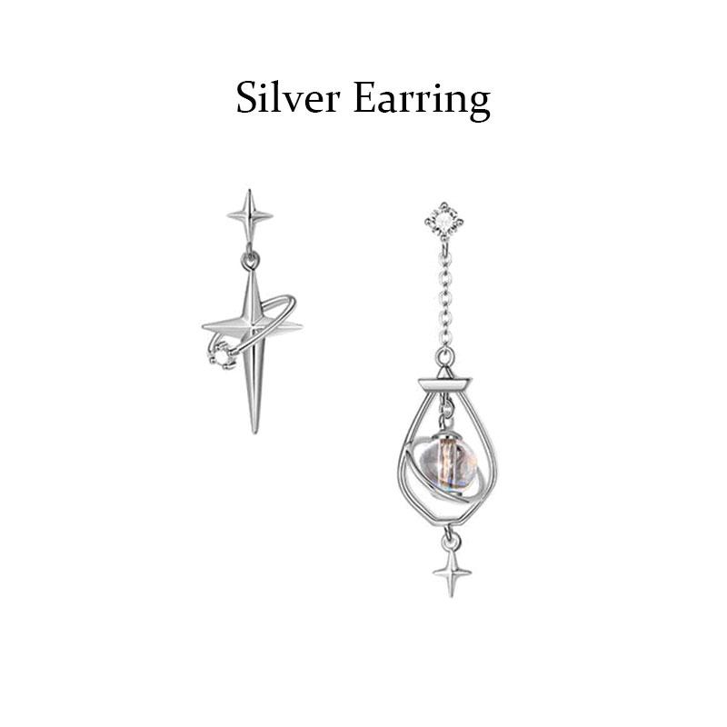 Fashionable Versatile Streling Silver Earrings Asymmetrical Fashion Earrings Retro Style Trending Engagement Party Fine Jewelry серебряный
