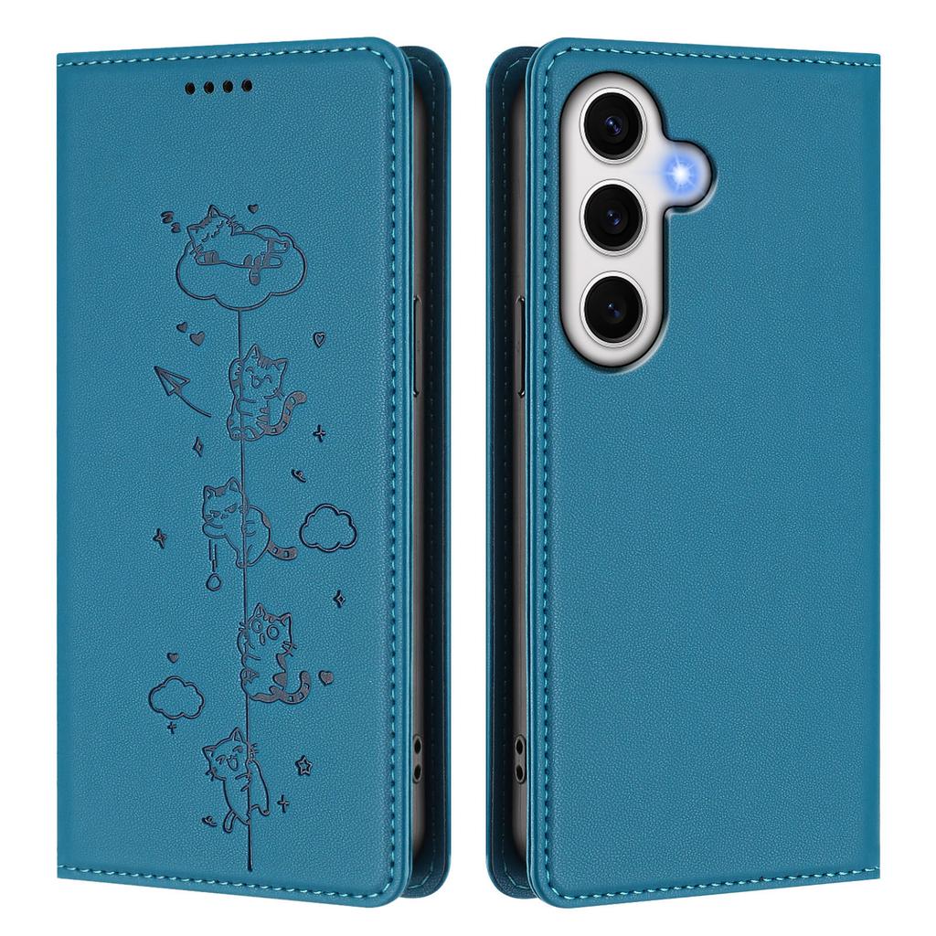 For Samsung Galaxy S24 FE Case RFID Blocking Wallet Stand Imprinted Cat Pattern Leather Phone Cover
