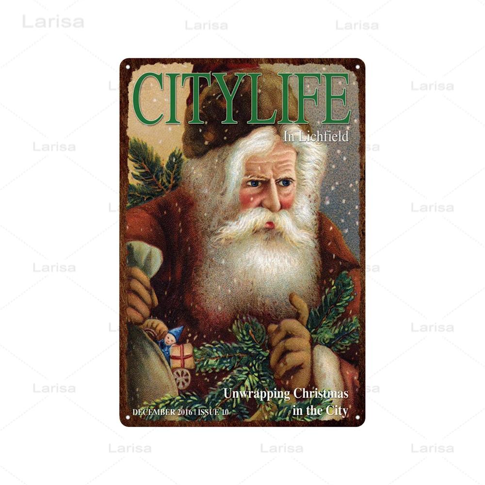 Festival Christmas Santa Claus Tin Sign Vintage Metal Poster Snowman Kitchen Home Bedroom Wall Art Decor Tinplate Signs Plaques