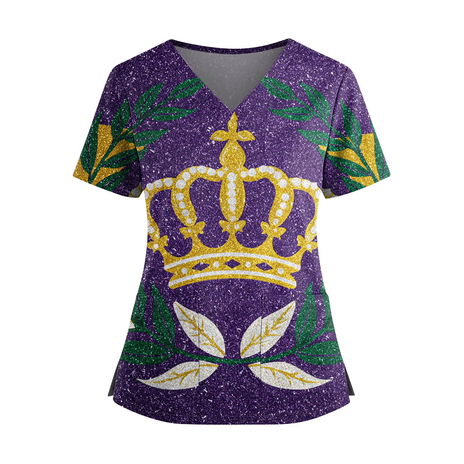 

Women s Caregiver Printed V-Neck Double Pocket Short Sleeves Hem Slit Uniform Caregiver Top XXXL