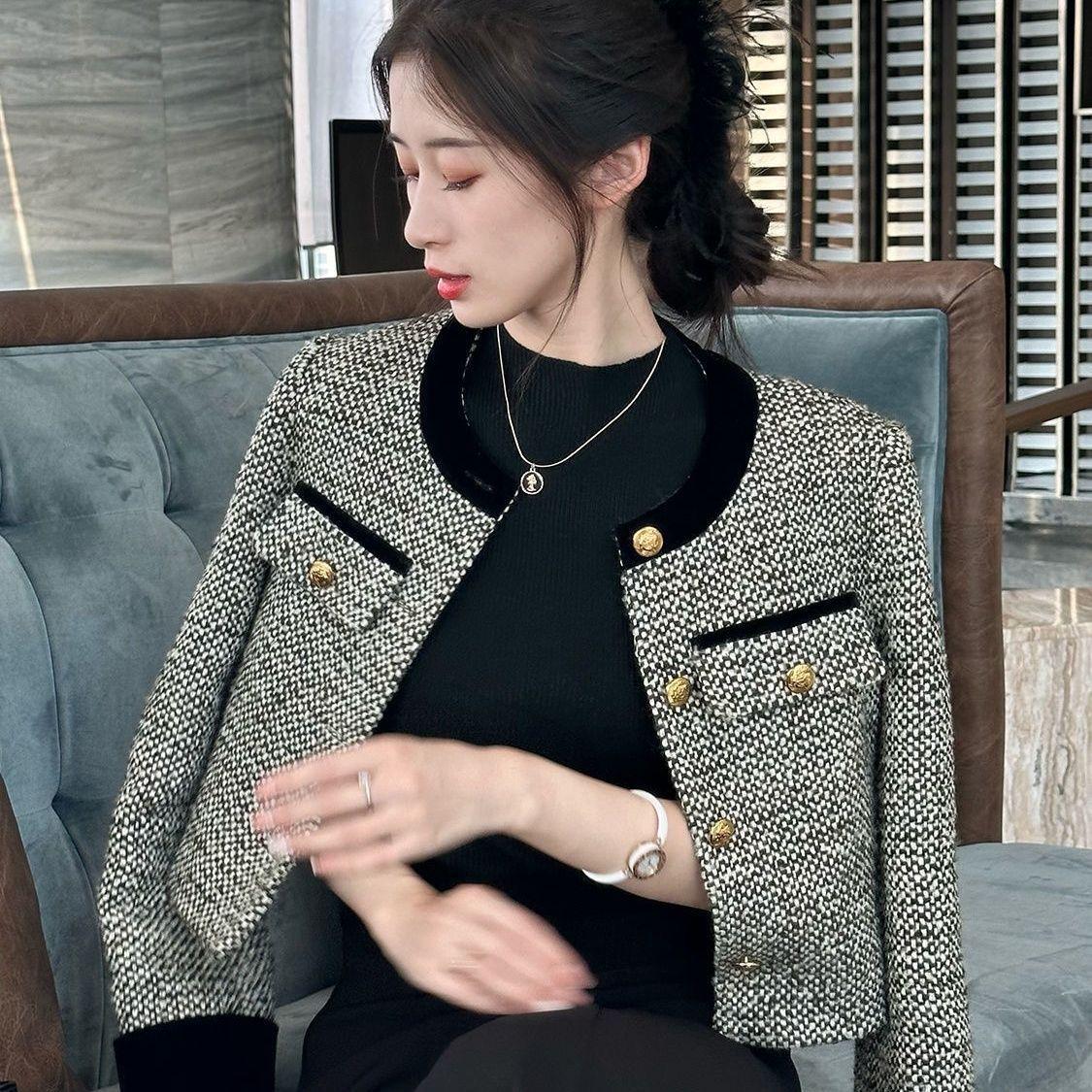 Женская ретро-куртка в французском стиле, короткая - Весна/Осень, Топ  Дочь магната ,  Дворянка  S (Up to 95 lbs)