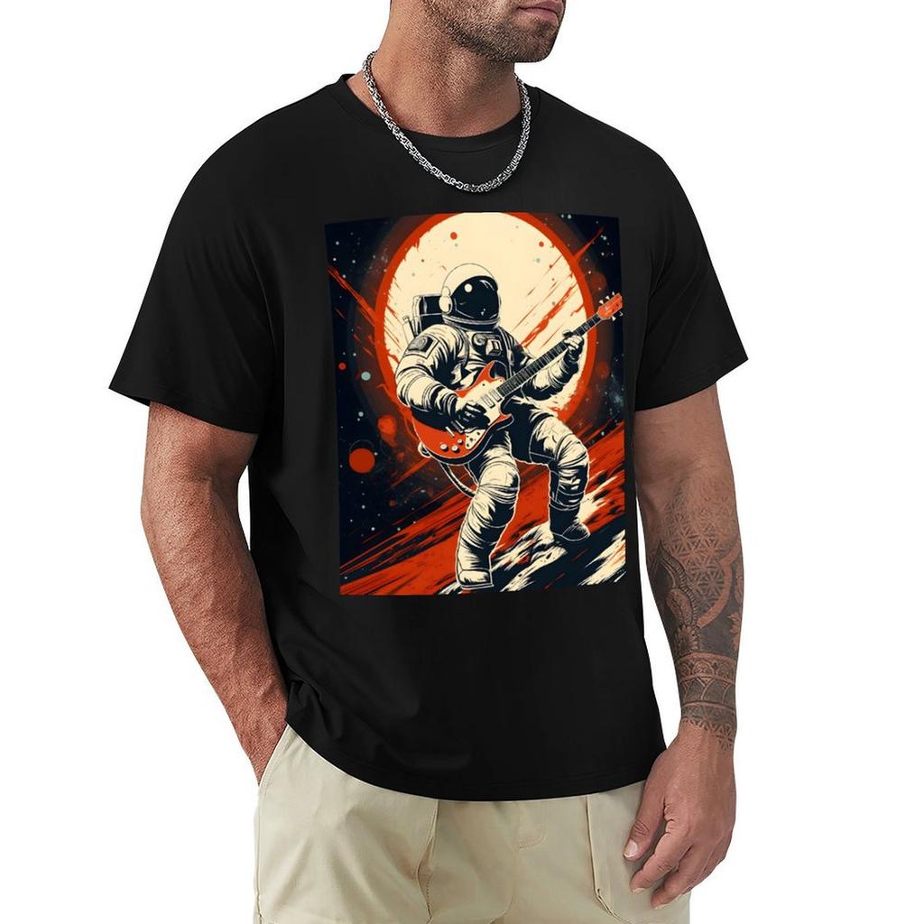 Astronaut Playing Guitar TShirt Vintage Oversized Designer T Shirt Men