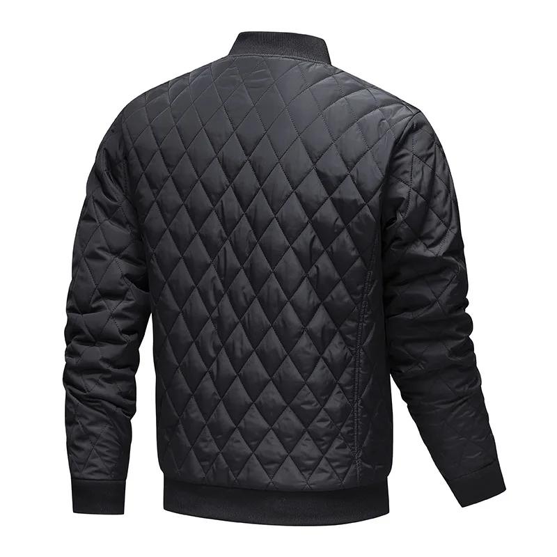 Men's Thickened Fleece Cotton Jacket Autumn Winter Warm Zipper Trendy Diamond Pattern Coat Baseball Collar Men Fashion Overcoat