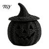 Autumn Table Decoration Halloween Resin Pumpkin Basket, Faux Woven Lantern Ornament, Spooky Gothic Home Decor Black Candy Jar for Tabletop Mantel