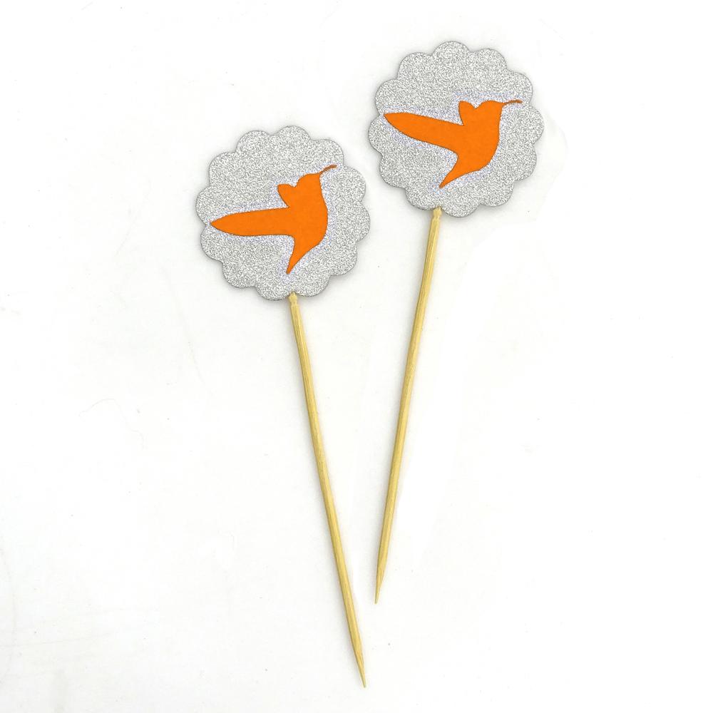 Darling Souvenir| Glitter Scallop Edge Bird Cupcake Toppers| Wedding - Birthday Party Dessert Decorations - Pack Of
