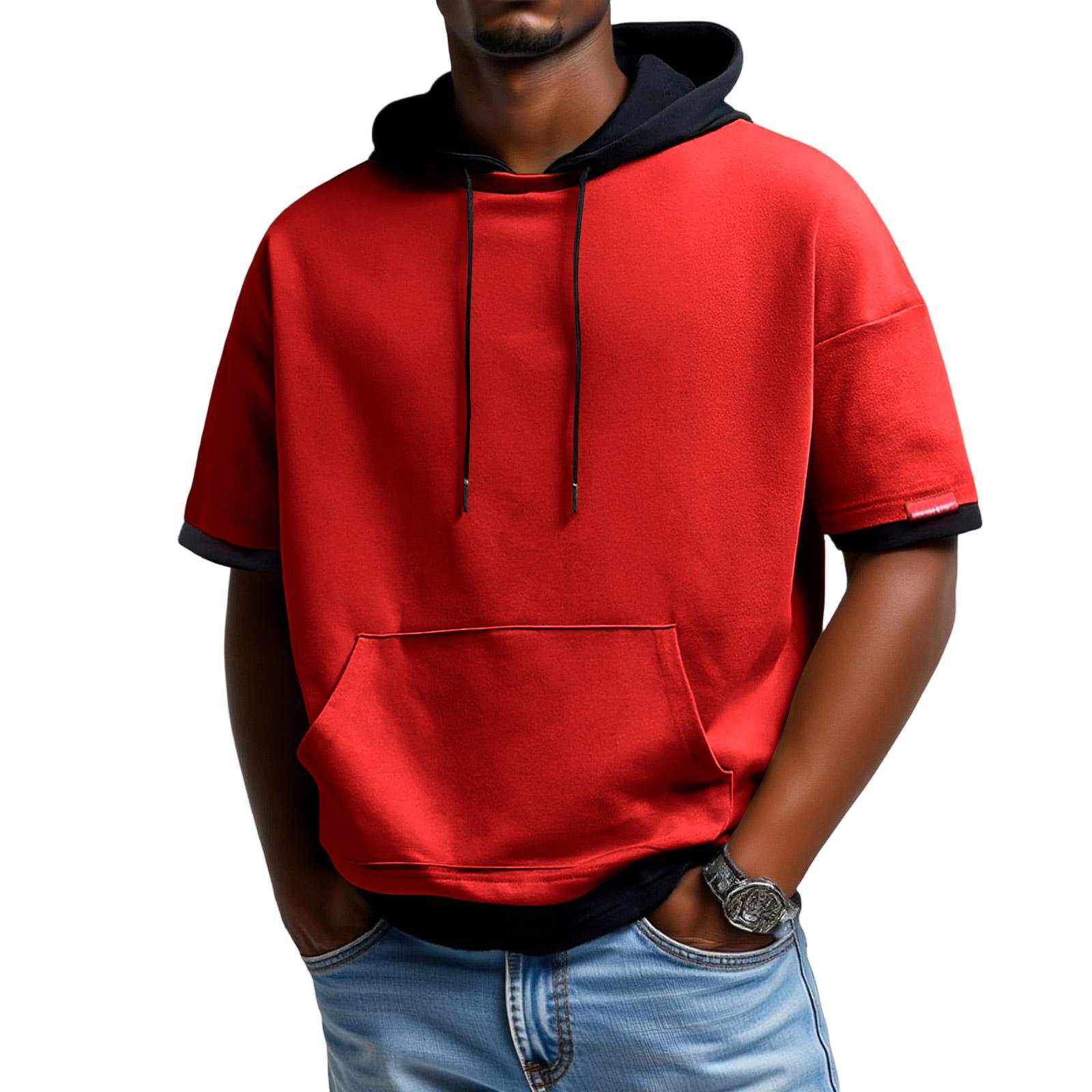 Мужская Повседневная Свободная Большого Размера Толстовка с Капюшоном с Короткими Рукавами XL красный 2190₽