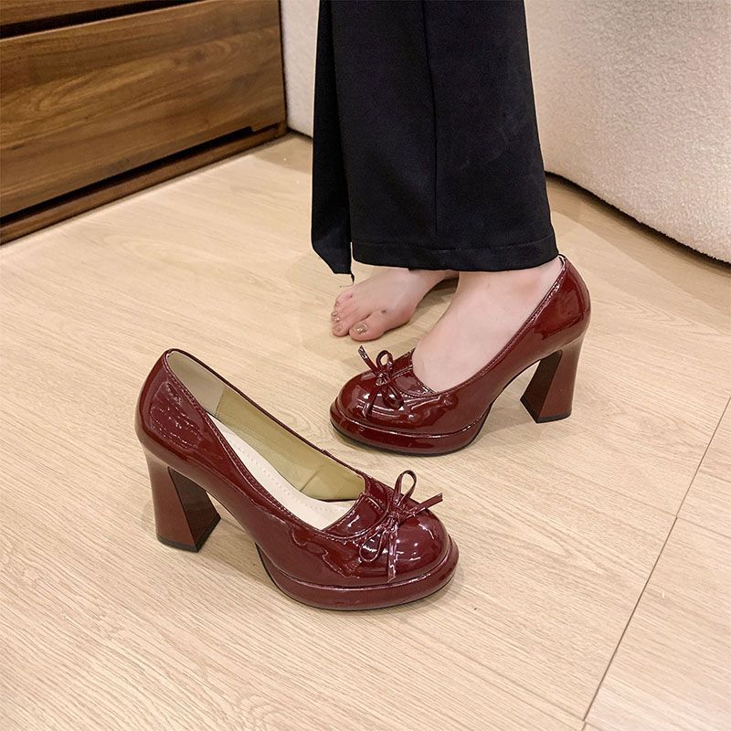 Platform Thick Heel Women Shoes Butterfly-knot Slip On Shoes Ladies Outdoor Dress Pumps 2025
