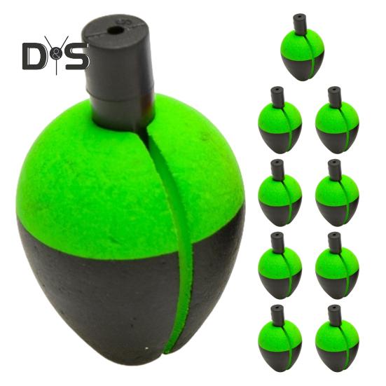 10 шт. овальный поплавок для рыбалки из ЭВА, высокая видимость, плавучесть, дальний заброс, поплавок, поплавок, аксессуары для ловли карпа в соленой воде и пресной воде L зелёный