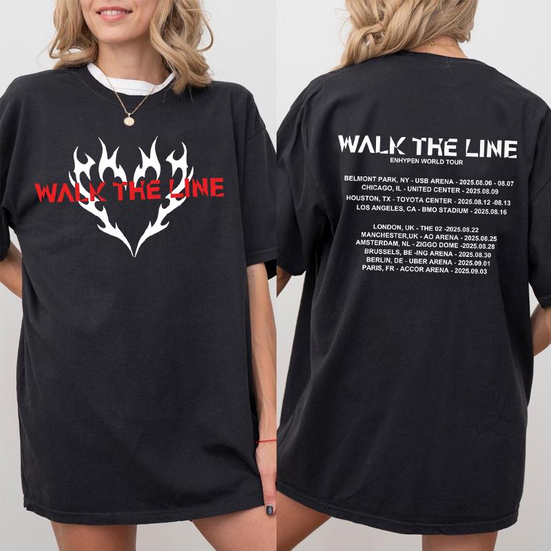 Walk The Line Tour TShirt Kpop Concert Merch Tee Men Women Casual Short Sleeve Round Neck T Shirt Streetwear Unisex Loose Tee