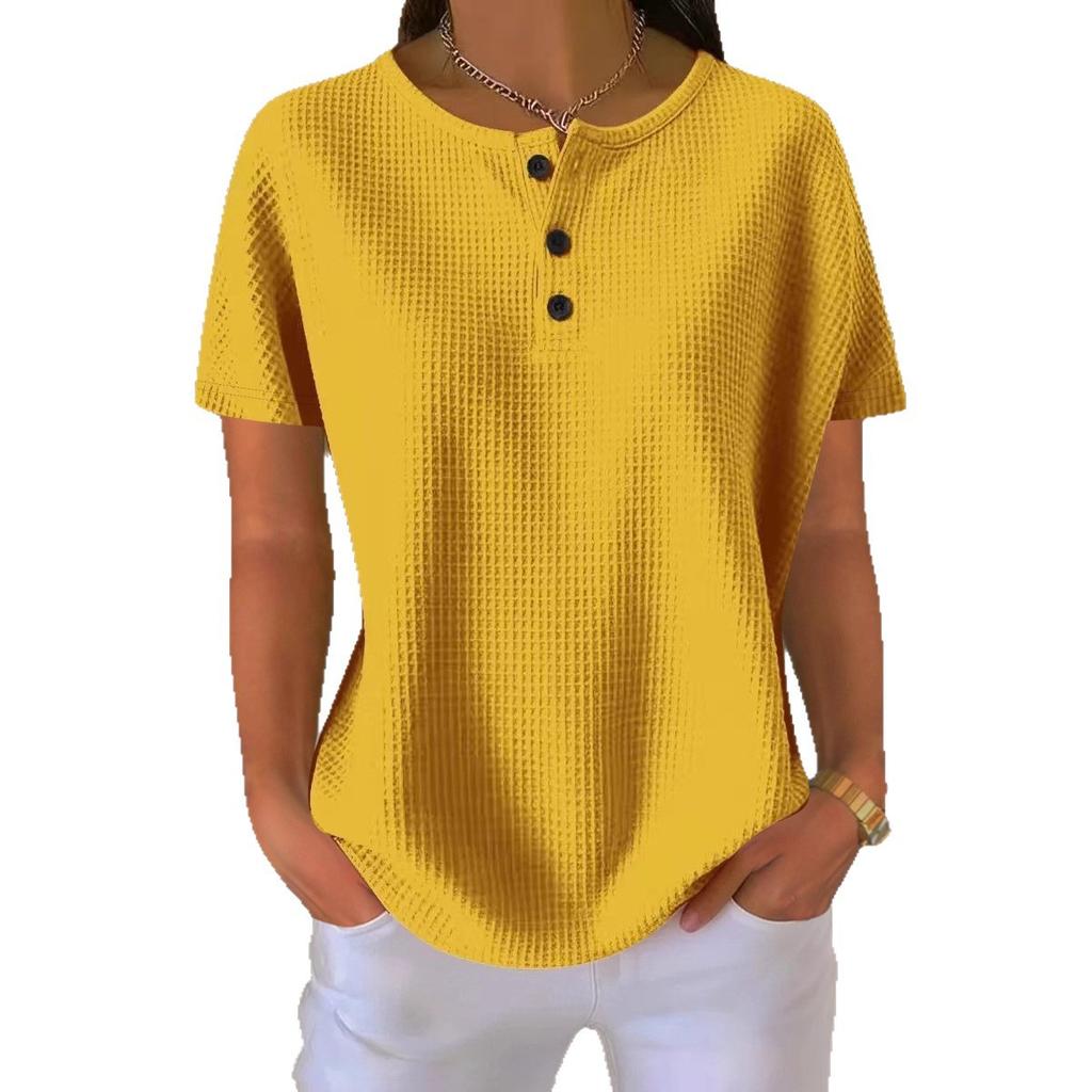 Modisches Waffel-Rundhals-Sommer-Neuheit 2026 einfarbiger Pullover Kurzarm-Oberteil