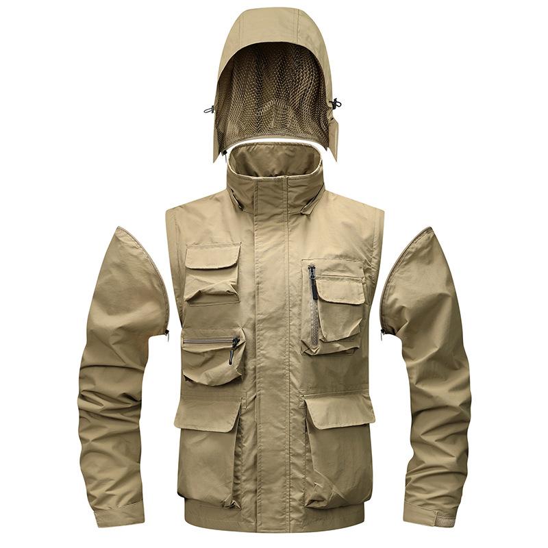 Rüzgar geçirmez Kapüşonlu Ceket erkek Rahat Su Geçirmez Çoklu Çanta Kargo Ceket Yelek Açık Hava Etkinlikleri için Uygun