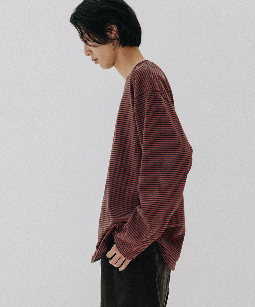 BLANKROOM Pencil Stripe Long Sleeve Tee_Museum Red