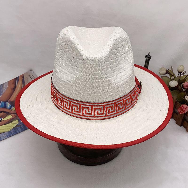 straw jazz hat for Men's and Women's Handmade Woven Sunshade Jazz Straw Hat with Summer Hat Binding and Color Matching Design