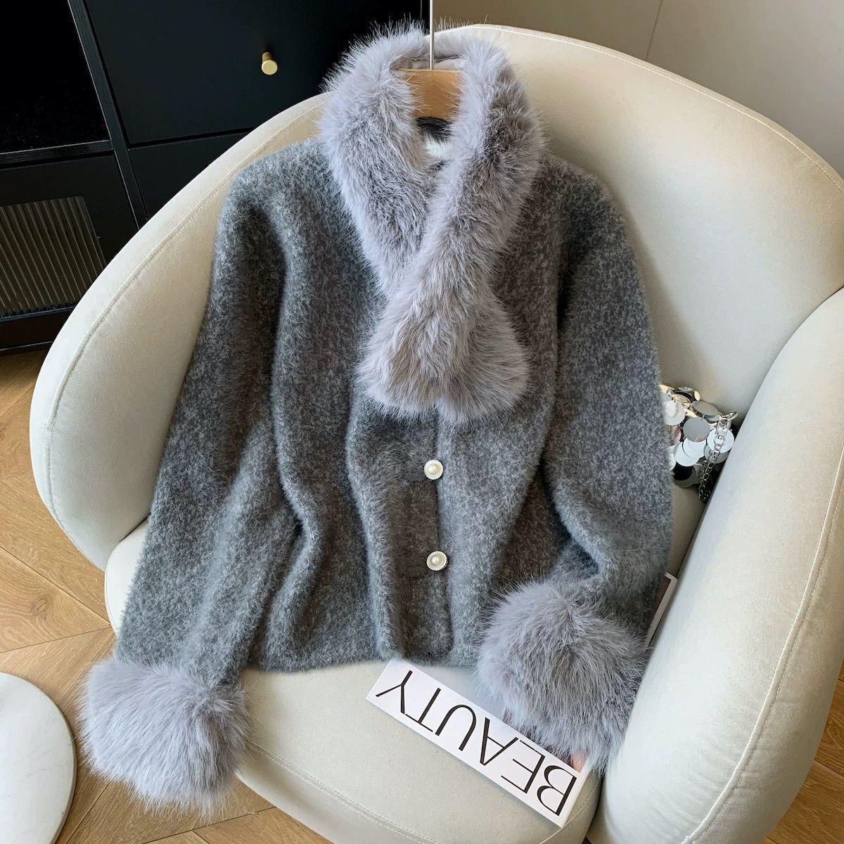 

3001-Spring Chic French-Style Loose Cardigan Jacket - Korean Edition, Dark Gray Medium темно-серого