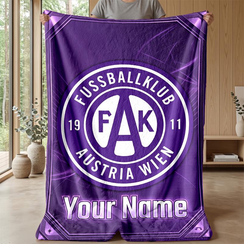 Custom Text Flannel Throw Blanket, Lightweight Cozy Bed Sofa BlanketAustria Wien FC
