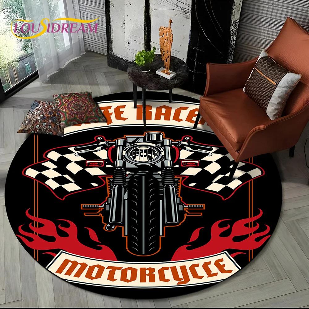3D Retro Vintage Motorcycle Cartoon Round Area Carpet Rug for Living Room Bedroom Kid Playroom Decor,Pet Area Rug Non-slip Gift