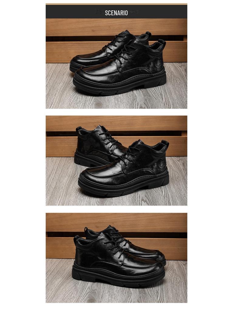 Men's Genuine Leather British-Style Martin Boots - Casual, Fashionable, High-Top, Breathable, Thick-Soled, Trendy Shoes.