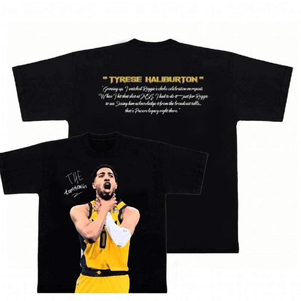 Tyrese Haliburton Indiana Pacers  The Tomlin  Celebration Double-Sided Oversized T-Shirt, NBA Star Reggie Miller Tribute Graphic Tee, Unisex Casual 4XL