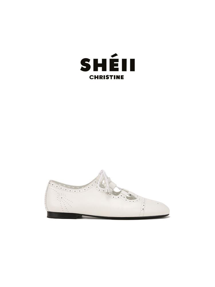 Sheepskin Su Yinyin Carved Hollow Strap Flat-bottomed Ballet Style Small Leather Shoes Women's Loafer Single Shoes Single Shoes