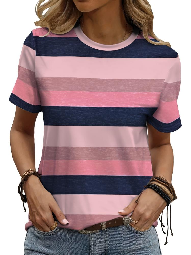 Abstract painting color blocks combined print breathable round-neck short-sleeved T-shirt